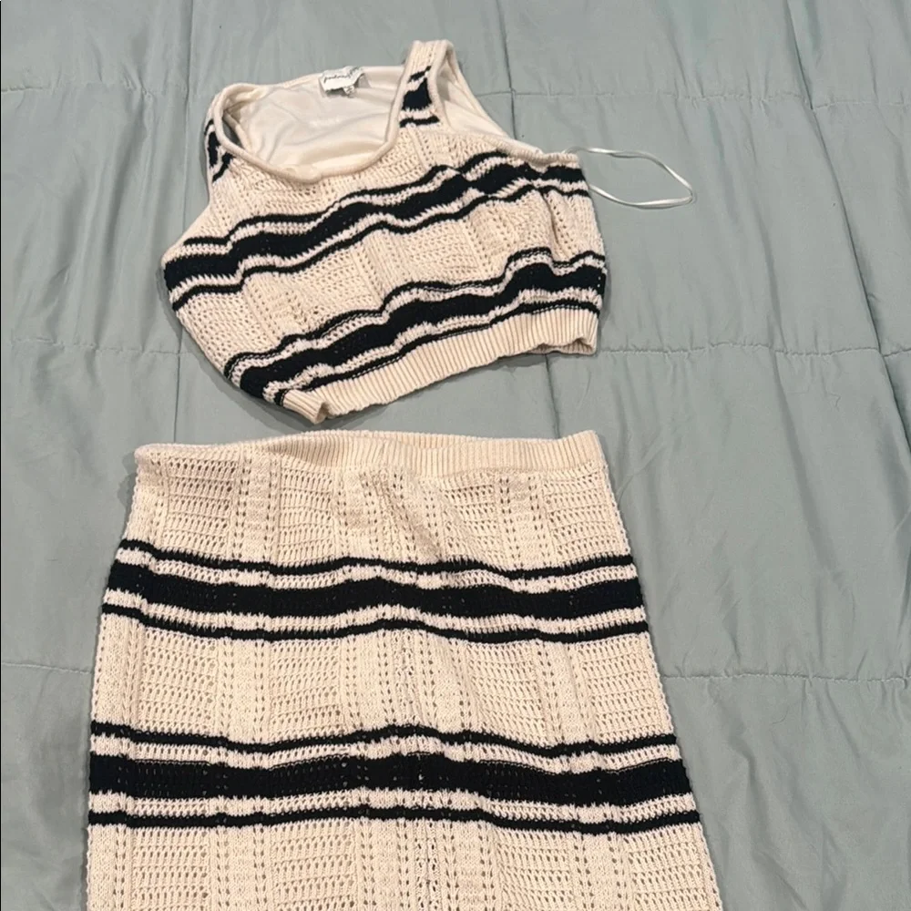 Striped Knit Skirt Set - Black and White - Picture 1 of 5